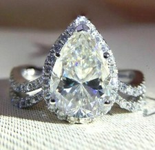 6.54Ct White Pear Lab Created Diamond Engagement 925 Silver Halo Ring