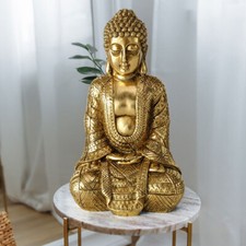 Buddha Figura Decorazione Feng Shui Scultura Asia Statua Resina Oro H 20 CM