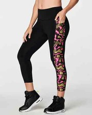 Zumba Wild Crop Leggings - Bold Black & Pink ~ XS S  M  L  XL  XXL~ New!