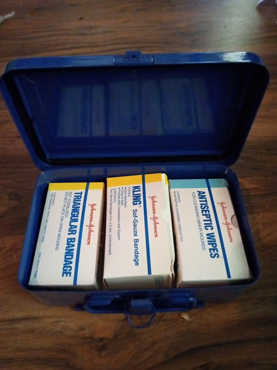 Vintage Johnson & Johnson First Aid Kit Wall Mount Metal Box 8171