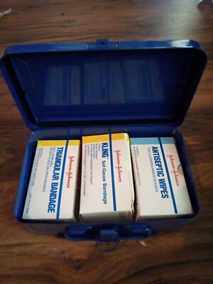 Vintage Johnson & Johnson First Aid Kit Wall Mount Metal Box 8171