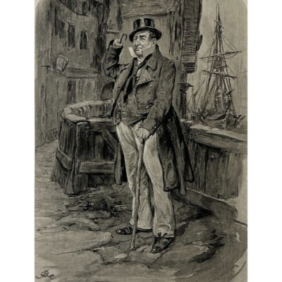 Original 1892 Antique Photogravure Print - CAPTAIN CUTTLE - Frederick Barnard