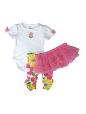 Infant Girls Flower Bodysuit Floral Leggings Tutu Skirt 3 PC BabyOutfit