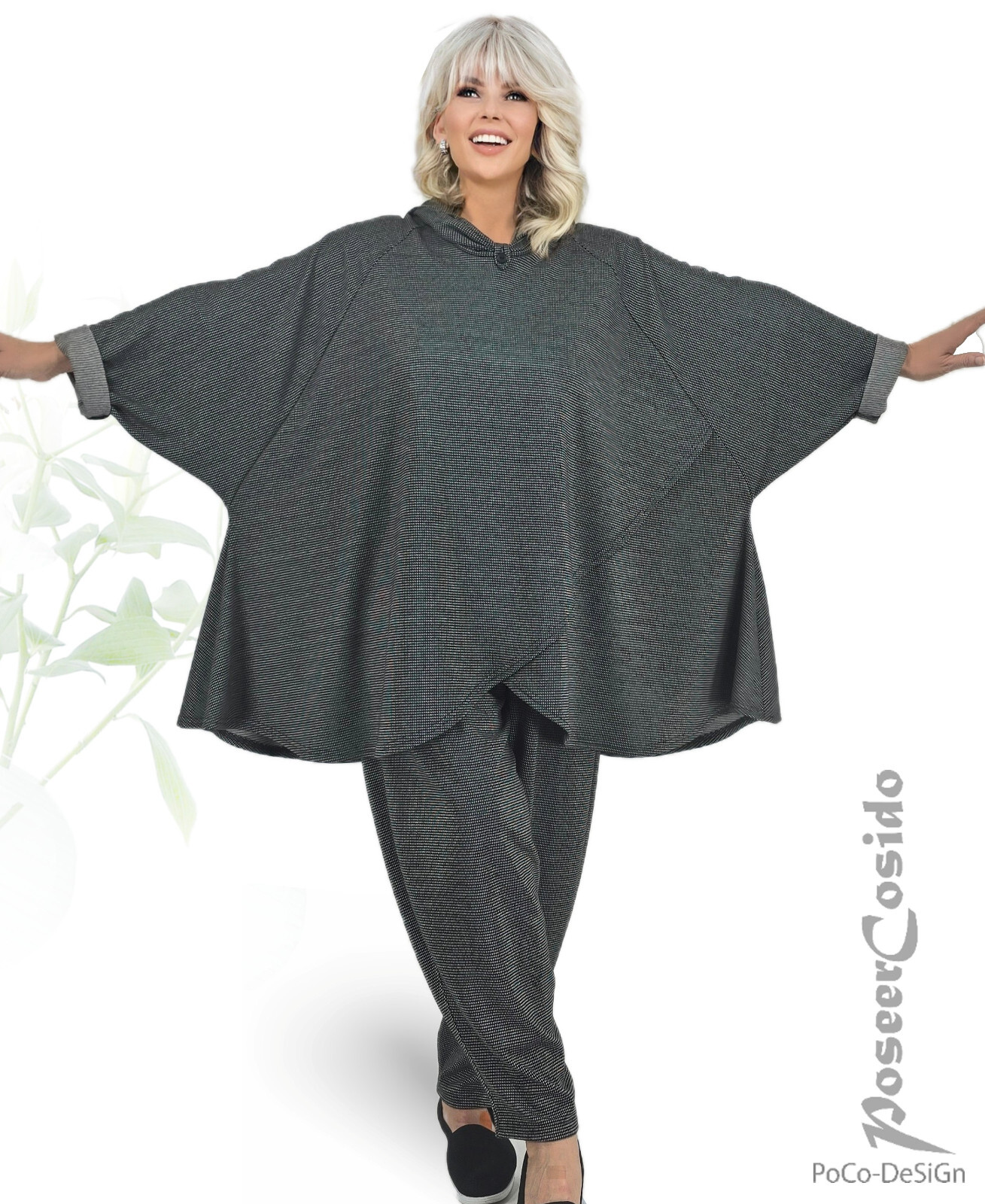 Lucio 48 Poco LAGENLOOK Mantel In KARO L-XL-XXL 44 46 48 50 52 54 56 58 Schwarz-weiß Leggings Lagenlook