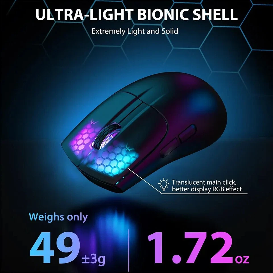 Gaming Mouse with BT/2.4Ghz/USB-C PAW3212 Optical Sensor,Rechargeable Battery - Image 3 of 4