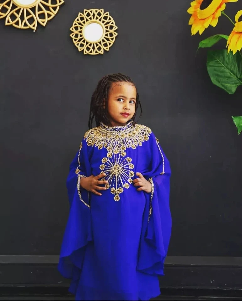 Ramzan Eid SALE Kids Kaftan Moroccan Royal Dress Dubai Abaya Gown Long Farasha - Image 2 of 3