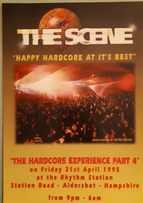 the scene ''hardcore experience part 4'' 21.4.95 @ the rhythm station rave flyer 