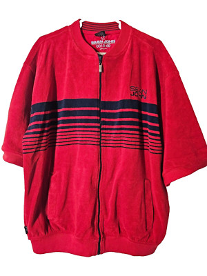 Sean John Jacket Mens Large Red Blue Terry Zipper Front Pocket Skater Rapper Y2K