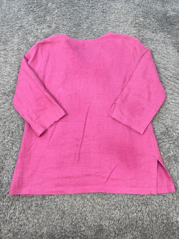 JM коллекции Топ женщин 8 жевательная резинка розовый льняной блестки V шеи 3/4 рукав туника - Изображение 2 из 4