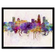 Painting Illustration Cityscape Charlotte Skyline Paint Splash Framed Art Print