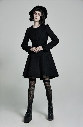 Punk Rave Black Goth Lolita High Collar Warm Coat Woollen Women Vintage Overcoat - Picture 12 of 24