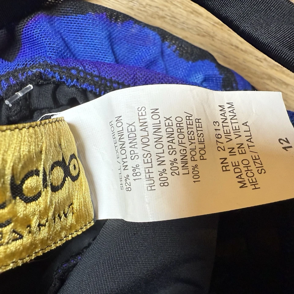 Vintage Robby Len Blue Ruffle & Black One-Piece Swimsuit Womens Size 12 - Image 4 of 4