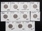 11 Circulated F Buffalo Nickels 1925 to 1937