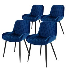 Set 4 sedie sala pranzo velluto blu scuro sedia soggiorno gambe in acciaio