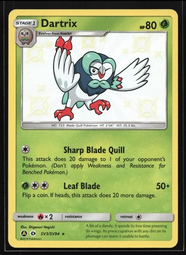 Dartrix SV3/SV94 Pokemon Hidden Fates Sun & Moon Baby Shiny Vault Holo NM