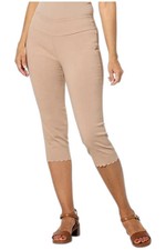 Nina Leonard Women's Pull-on Crop Pant with Scalloped Detail Praline
