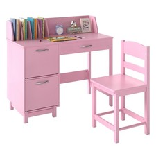 Kids Study Desk Chair Set w/Chair 2 Storage Cabinets Drawer 4 Book Sorters