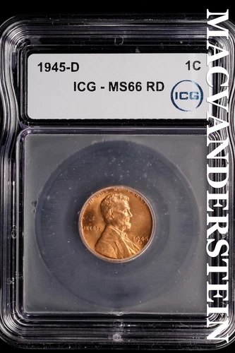 1945-D Lincoln Wheat Cent-ICG MS 66 RD Choice Gem BU No Reserve #SLL678