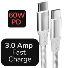 Type C Fast Charging Cable 60W PD Braided USB-C Kabel for iOS & Pixel 1M White