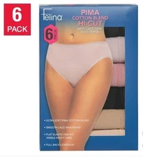 Felina Women's 6 Pack Pima Cotton Blend Hi cut with Lace Trim Waistband Briefs