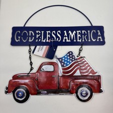 USA Truck Hanging Metal God Bless America DOOR SIGN Flag
