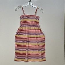 Uniqlo Dress Camisole Girls Size 9-10 Multicolor Stripe Smocked Strappy Pockets