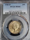 1948-D 25C PCGS MS66 Silver Uncirculated Washington Quarter Toned Free Shipping