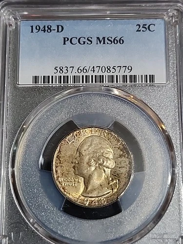 1948-D 25C PCGS MS66 Silver Uncirculated Washington Quarter Toned Free Shipping