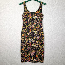 Peruvian Connection Dress Small Bodycon Knee Length Sleeveless Floral Black Pima