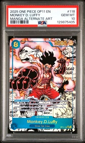 ONE PIECE MONKEY D. LUFFY OP11-A FIST OF DIVINE SPEED #118 MANGA ALT ART PSA 10