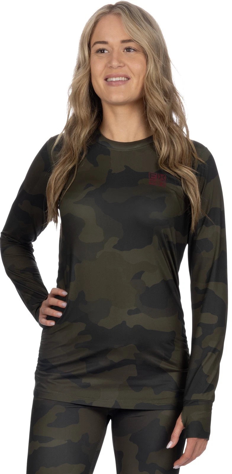FXR Atmosphere Womens Base Layer Long Sleeve Top Army Camo/Merlot SM