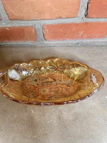 VTG. INDIANA GLASS AMBER WITH CARNIVAL FINISH LILY PONS RELISH DISH/TRAY - Picture 3 of 6