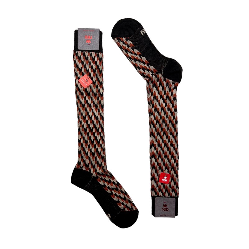 Mens Long Socks Red Brown Color EspressoRaw With Jacquard Work 14690₽