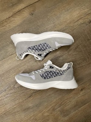 Dior B25 Runner Grey Suede White Oblique Sneakers Size EU 44/US 10.5