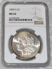 1890 S MORGAN 90% SILVER $1 DOLLAR NGC CERTIFIED MS 62 MS62 SAN FRANCISCO MINT