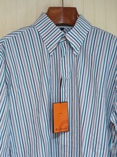 Ben Sherman Shirt Mens XL Turquoise Carnaby Fit Stripe Button Down Long Sleeve
