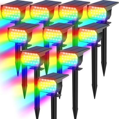 Solar Color Changing Spot Lights Outdoor Waterproof Colored RGB Solar Powered...
