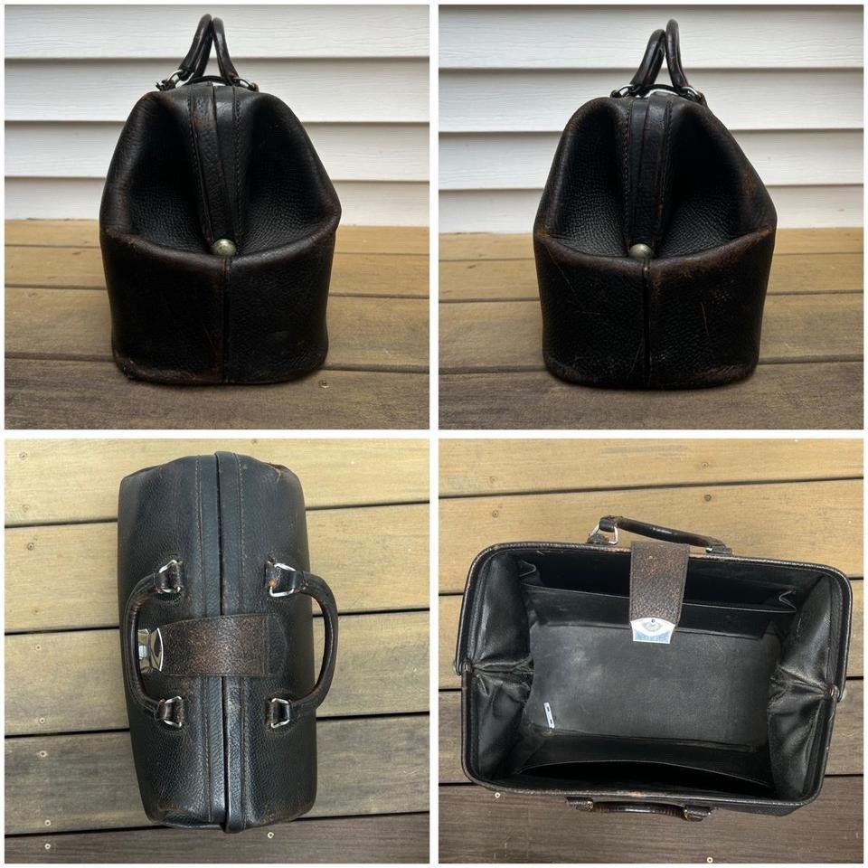 Vintage Antique Black Leather Kruse Doctor Bag 100 Grain Cow Hide w/ Silver