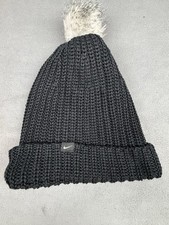 Nike Beanie Adult Black Lightweight Hat Cap Skull Cap Pom Pom Fleece Lined Warm