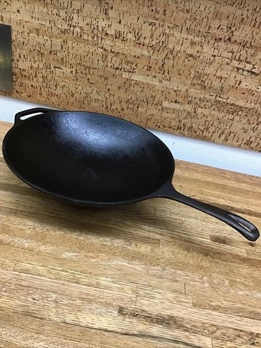 Vintage Lodge Cast Iron Wok 13" dia, Long Handle, Cast Iron Camping skillet
