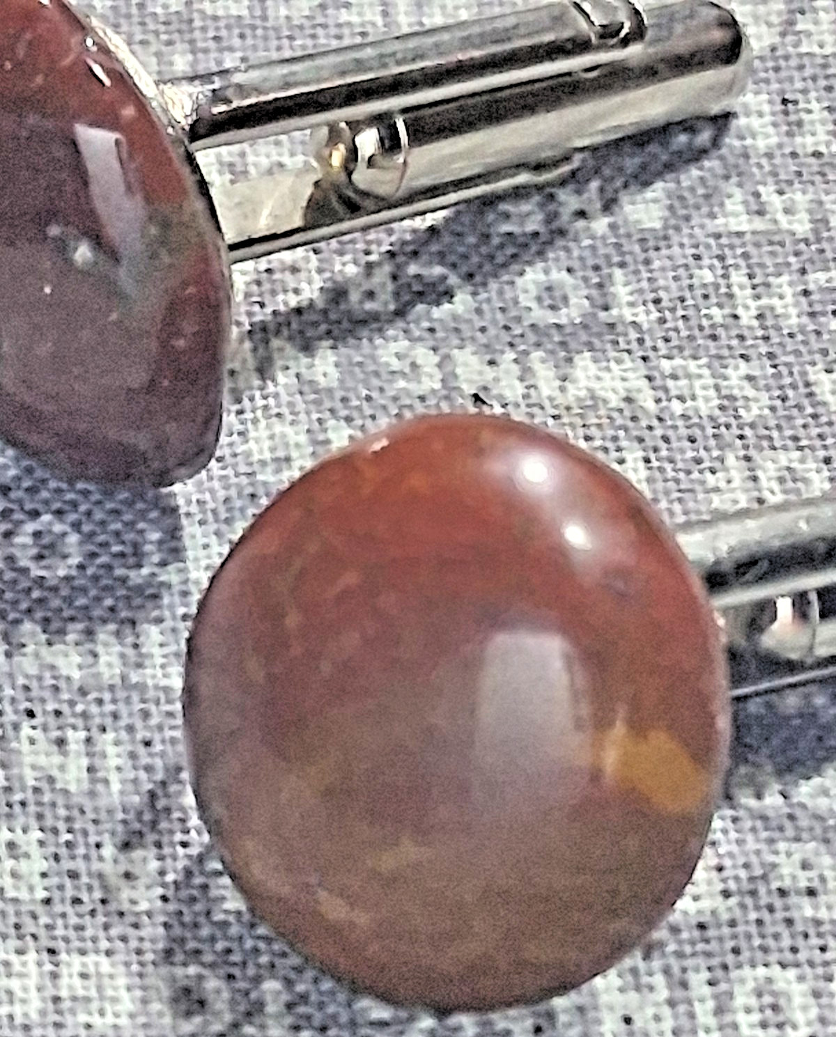 Vintage Carnelian / Red Moss Agate Cuff Links Moss Agate Inclusions Jelly Stone image 5