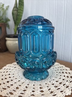VTG LE Smith Blue Moon and Star Courting Lamp Candle Holder Fairy Lamp