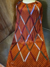 Echo Vintage Brick Red Silk Chiffon Rectangular Scarf Geometric Design