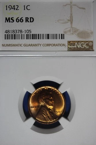 1942 NGC 1C MS66RD LINCOLN WHEAT CENT #B51269