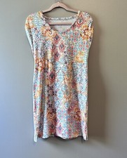 T by Talbots Sheath Dress Cap Sleeve Geometric Print Multi-Color Womens Small