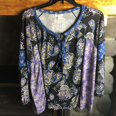 Style & Co Peasant Top Womens 2X Blue Boho  Tassles Excellent    