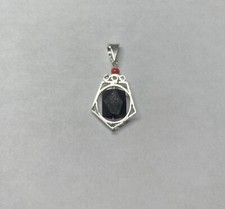 Vintage 1970's Sterling Silver Genuine 8mm Azabache Jet Pentagon Spinner Pendant