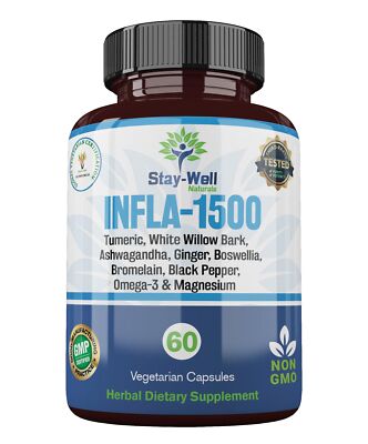 Stay-Well Naturals Infla-1500 All-Natural Relief Supplement Extract Blend wit...