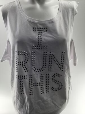 zumba Top White  Size XL   (I Run This)over The Shoulder Tee.
