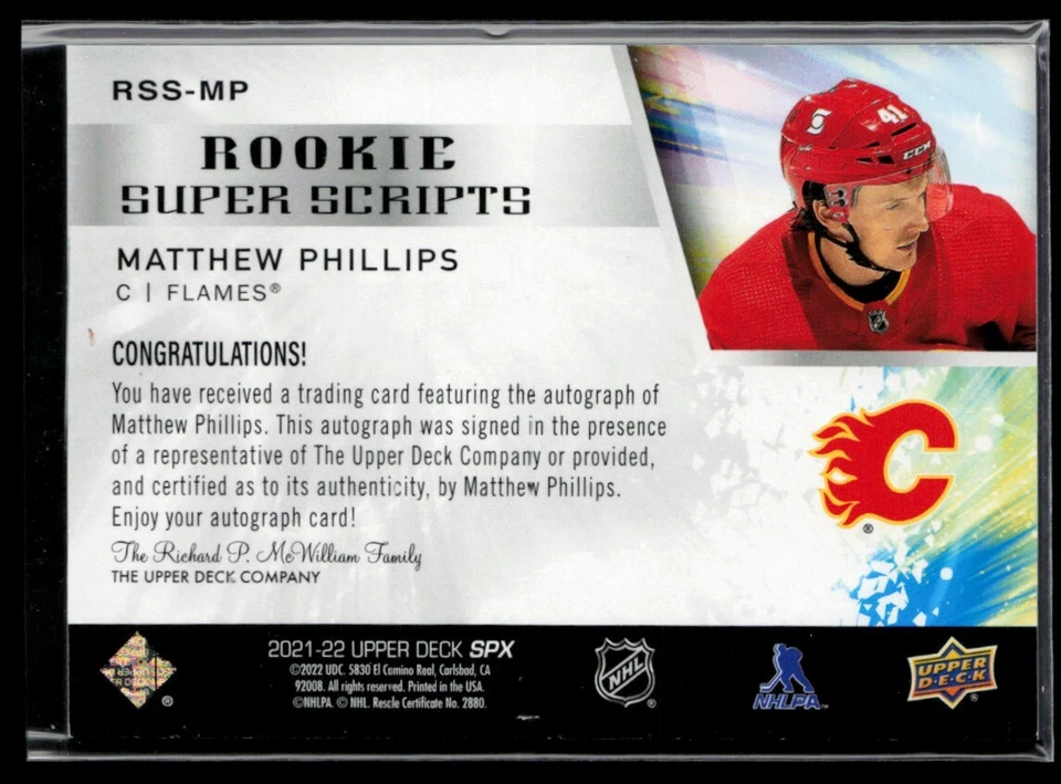 2021-22 SPx Rookie Superscripts #RSS-MP Matthew Phillips RC - Image 2 of 2